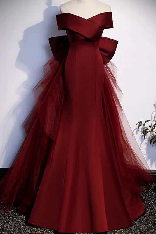 Wholesale Burgundy Mermaid Off The Shoulder Long Prom Dress Formal Evening Dresses